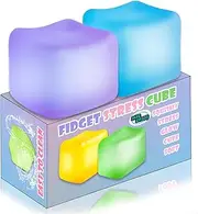 2Pcs Stress Cube Glow in The Dark Toys,Sensory Squeeze Toy with Super Solid Squishy,Fidget Squishy Toys for Kids and Adults,Ice Cube Toys,High Density Squeeze Balls(Blue + Purple)