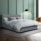 Double Size Bed Frame Gas Lift Upholstered Mattress Base Tufted Headboard Grey