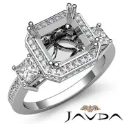 3 Stone Princess Semi Mount Diamond Engagement Filigree Ring 14k White Gold 1Ctw