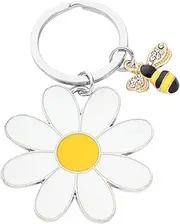[Generic] Daisy Flower Bee keyringg - Versatile Flower Metal Daisy keychainn | Realistic Flower Bee Charm, Daisy Bee Bag Charm, Honeybee Flower keychainn And Adults Bag Decoration For Camping, Business Trips