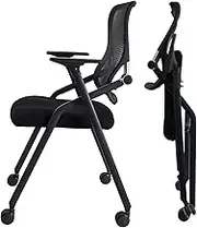 BROBRIYO PRO, Stackable & Foldable Conference Room Chairs with 2X Thick Cushion, Lumbar Support, Armrest - Mesh Bouncing Back for Office Meeting, Conference, Training Room Chair 1 Pack
