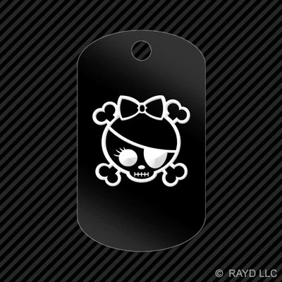 Skull and Bones with Bow Keychain GI dog tag engraved many colors crossbones