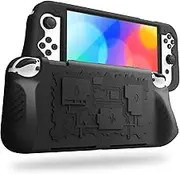 Fintie Case for Nintendo Switch OLED Model 2021 with 3 Game Card Slots, Anti-Slip Soft Silicone Shockproof Protective Cover, Ergonomic Grip Case for Switch OLED Model Console 7.0", Black