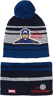 [Marvel] Boys Bobble Hat + Snood Luxury Kintted Winter Set Captain America or Black Panther Set