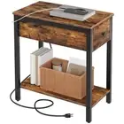 HOOBRO End Table with Charging Station, Narrow Side Table, Small Nightstand, ...