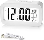 Xuegier Digital Alarm Clock Rechargeable Digital Clock with Smart Light Sensor Date and Temperature Indicator