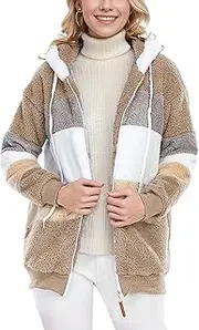 [Jdlsppl] Women's Long Sleeve Fuzzy Hoodie Thermal Outerwear Soft Fall Cute Fashion Winter Fleece Jacket Full Zip Drawstring