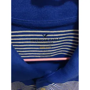American Eagle (男)藍色條紋POLO衫，尺寸M