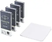 Parker Quink Fountain Pen Refills, Long Cartridges Black Ink, Pack of 20 with Polishing Cloth