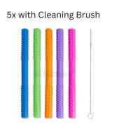 Silicone Baby Teething Tubes Toddler Hollow Teether Tube Toy w/Cleaning Brush 5x