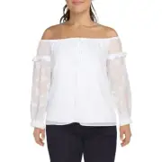 $99 Vince Camuto Embroidered Off The Shoulder Peasant Top White Size Small