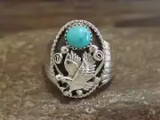 Native American Sterling Silver Turquoise Eagle Ring Size 10.5 - Saunders