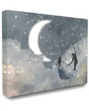 Stupell The Stupell Home Decor Collection Grey and Blue Celestial Love Sky Swinging by the Crescent Moon and Stars
