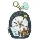 NEW CHALA BLUE SAND DOLLAR RFID COIN PURSE KEYCHAIN ZIPPERED WALLET FAUX LEATHER