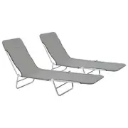Portable Deck Pool Loungers 2 Pcs Garden Camping Folding Sunbed Reclining Chair