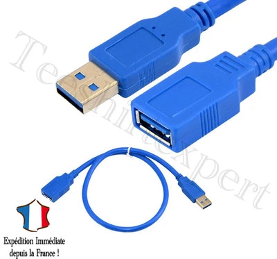 Cable Cordon extension Usb 3.0 Male to Female - 50cm New - USB 3 extension Blue