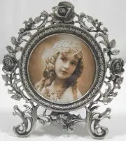 Vintage Pewter Ornate Roses Picture Photo Frame 3x3