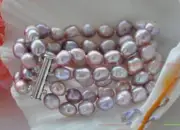 Natural 4 Rows 8-9mm Purple Freshwater Baroque Pearl Bracelet 7.5"