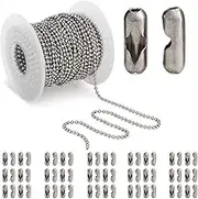 Wayilea Ball Bead Chain 52 Feet, Stainless Steel Ball Chains with 100 Pieces Matching Connectors Clasps, DIY Necklace Jewelry Making Craft Dog Tag Key Chain, 2.4mm Ball, 1 Roll 16 Meters