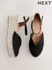 Black Extra Wide Fit Forever Comfort® Closed Toe Platform Espadrille Wedges (AW9932) | $79