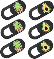 SWOOMEY 6PCS Cartoon Pattern Webcam Cover Slide Avocado Cactus Design Durable Material Easy Slide Privacy Protection for Laptops and Computers Fun Decorative Accessory