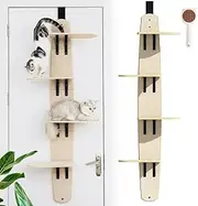 Door Hanging Cat Shelf, Over The Door Cats Perch & Climber, Multi-Level Doors Hanging Cat Tree with Shelves, Cat Comb, Pet Jump Shelf for Cats to Play and Sleep