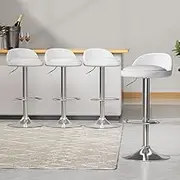 Artiss Bar Stools Stool Set of 4 Adjustable Kitchen Swivel Counter Barstools Dining Chair Gas Lift Leather White in 53-74cm Seat Height Floor for Home Bar Dining Room Cafe Outdoor Indoor