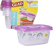 Glad for Kids GladWare Snack Containers with Unicorn Design | BPA-Free Plastic Food Storage, 24oz 4 Count with Dressing Cups | Microwave & Dishwasher Safe, Pink, Plastic