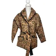 BAGATELLE Women's S Button Belted Quilted Jacket Camel Black Floral NWT