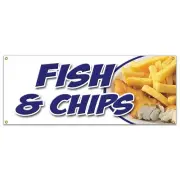 FISH & CHIPS BANNER SIGN cod haddock white deep fried chips takeaway
