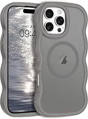 [YINLAI] for iPhone 16 Pro Max Case, [Compatible with MagSafe] Magnetic Cute Curly Wave Frame Shape TPU Cover for Women Men Camera Protection Shockproof Phone Cases for iPhone 16 Pro Max 6.9", Gray