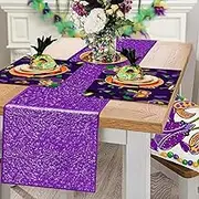 Purple Table Runner 12''x 108'' - 2 Pack Sequin Runners for Wedding, Birthday, Mardi Gras, Baby Shower Party Decorations