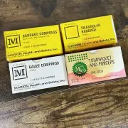 Vintage First Aid Tourniquet Bandages Gauze Compress Box Supplies