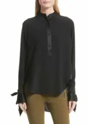 NWT RAG & BONE "DYLAN" Long-Sleeve Silk Blouse W/ Tie Cuffs in Black Sz S-$395