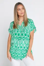 Safiya Top - Emerald Green/White