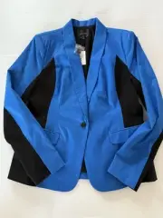 Portmans BNWT Blazer Size 14 Blue Black Colourblock Jacket Lined Button Close