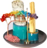 Multifunction Incense and Candle Holde, Crystal Tree Palo Santo Burning Blue