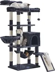 Hey-brother Multi-Level Cat Tree, Large Cat Tower with Bigger Hammock, 3 Cozy Perches, Scratching Posts, Stable for Kitten/Gig Cat Smoky Gray MPJ0026G