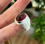 Natural Yemeni Agate Ring - Genuine Aqeeq Stone - Engraved Design Men Ring 925