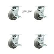 5 Inch Thermoplastic Rubber Caster Set with Ball Bearings 4 Brake 2 Swivel Lock