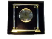Quartz Silver & Gold Colored Pillar Mantle Clock NEW