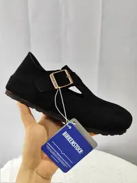 在飛比找Yahoo!奇摩拍賣優惠-birkenstock 勃肯鞋情侶款真皮軟木厚底休閒包頭鞋黑