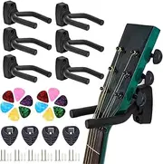 Guitar Wall Hanger Hook,Adjustable Guitar Wall Hanger 6-Pack,Guitar Hanger Wall Hook Holder Stand Black,Fits Guitars, Bass, Mandolin, Banjo, Ukulele,Easy Installation, Great Gift