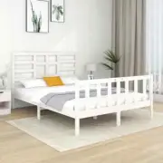 NNEVL Bed Frame White Solid Wood 137x187 Double Size