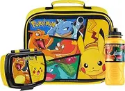 Pokemon Kids Lunch Box 3 Piece Set Insulated Bag Snack 430ml Water Bottle BPA Free School Travel Official Merchandise, Yellow