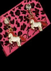 Betsey Johnson Enamel Red Mane Crystal Unicorn Horse Dangle Earrings NWT