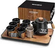 MIAMIO - Japanese/Chinese Tea Set 6 x 100 ml/Asian Tea Pot 620 ml with Tea Infuser, Traditional Japanese Tea Cups Set for Tea Lovers/Men/Women (Black)