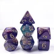 DND Dice Polyhedral Dice 7-Dice Cosmic Purple Blue Dungeons and Dragons with Black Pouch