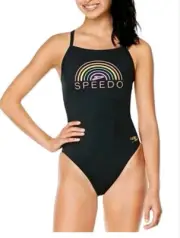 Speedo Women's Endurance Flyback One Piece Swimsuit - Pride Black, Size 28, NWT