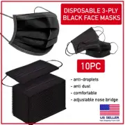 10 PCS Black Disposable Face Mask Triple Ply Ear-Loop Mouth Cover